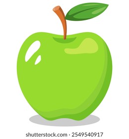 Bright Green Apple Icon in Simple Flat Cartoon Style, Editable and Scalable Vector Illustration, Isolated on White Background, Perfect for Logos, Icons, and Graphic Design Projects