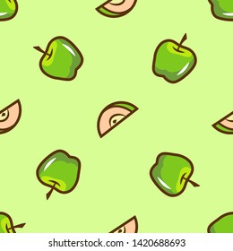 Bright green apple seamless pattern. Vector illustration.