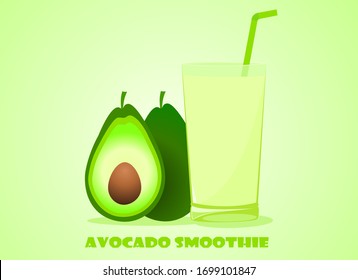 Bright green avocado vector illustration cut in half, Fruits are beneficial to the body. Placed on a green background, suitable for use in design 