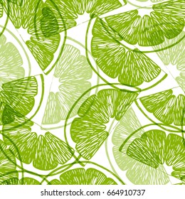 Bright green background consisting of slices of oranges