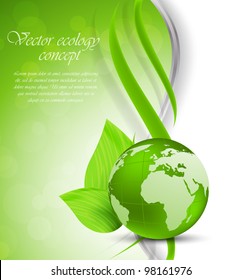 Bright green background with globe and leaves