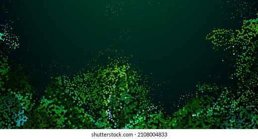 Bright Green Background With Lots Of Floating Particles. Design Of Original Presentations On The Ecology Of The Ocean, Booklets And Flyers. Stock Vector Illustration.