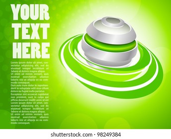 Bright green background with spheres and circle