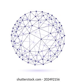 Bright green ball inside the internet grid on a white background