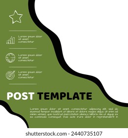 Bright green banner design template for social media, post, flyer, announcement. Vector doodle layout.