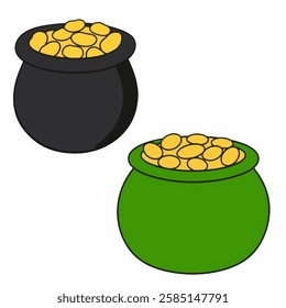 A bright green and black matte pot of gold, a classic symbol of luck and fortune, brimming with shiny coins. Perfect for St. Patrick’s Day, lucky charms, and festive graphics