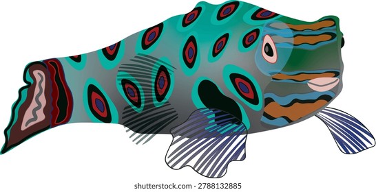 Bright green and blue mandarin fish illustration