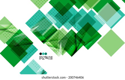 Bright green and blue textured geometric shapes isolated on white - modern design template