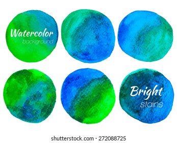 Bright green blue watercolor painted vector stains set - stock vector