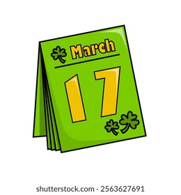 A bright green calendar marked with "March 17," decorated with clover symbols. It represents St. Patrick's Day, celebrated for Irish heritage and festive traditions.