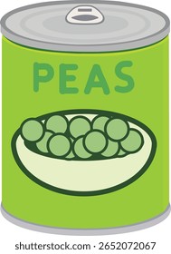 Lata verde brilhante de ervilhas com ilustração de tigela