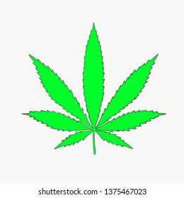 Bright green cannabis leaf. Vector illustration 