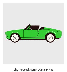 Bright green car with an open top . The concept of a stylized car with jagged edges. Simple vector illustration. Isolated image.