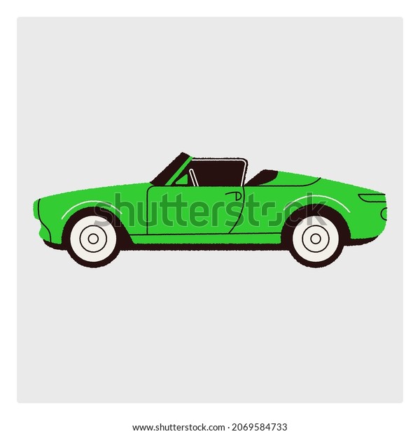 Bright green car with an open top . The concept of\
a stylized car with jagged edges. Simple vector illustration.\
Isolated image.