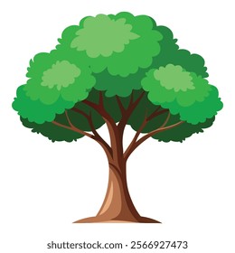 Bright Green  Cartoon Tree Vector Illustration Isolated on White Background