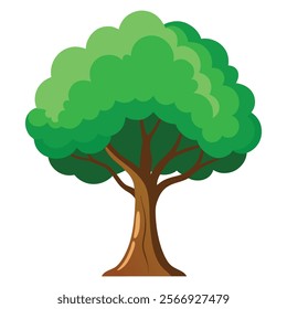 Bright Green  Cartoon Tree Vector Illustration Isolated on White Background