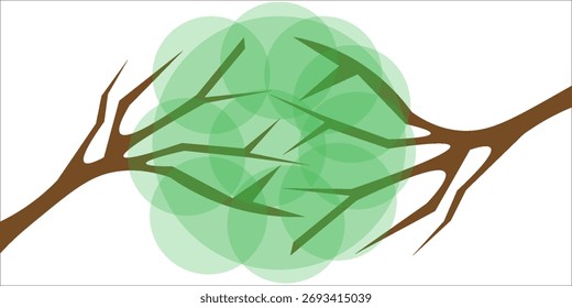 Ilustração de vetor verde brilhante da árvore de desenhos animados isolada no fundo branco