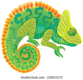 Bright green chameleon vector