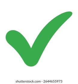A bright green check mark on a white background The checkmark is a simple solid shape with slightly rounded edges It conveys a sense of approval or completion