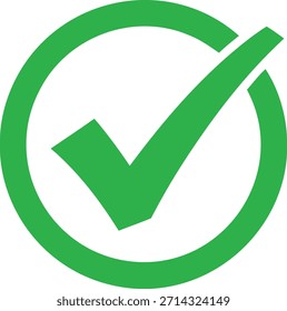 A bright green checkmark enclosed in a circle on a pure white background, symbolizing approval and confirmation in a simple, modern design.