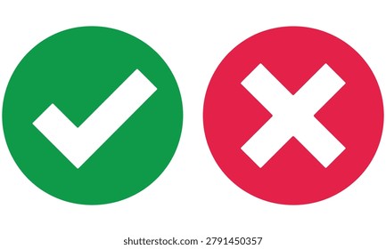 Bright green checkmark icon alongside a bold red cross mark symbol representing correct and incorrect choices in this simple photograph