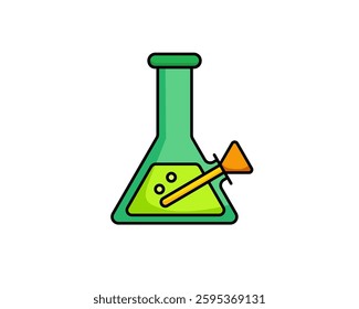 Bright green chemistry flask with liquid and an orange indicator for scientific study.