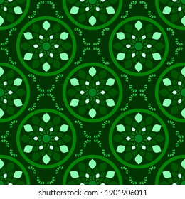 Bright green color authentic ornament seamless pattern. Repeat arabesque ethnic background. Vector illustration.