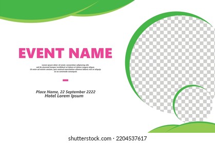 Bright green colored background for events. Editable background with text placeholder and round image space.