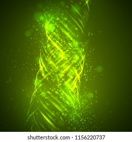 a bright green colored energy stream swirling against a dark background. vector abstract concept