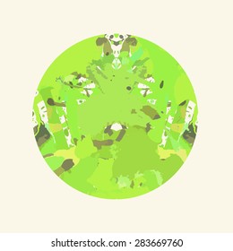 Bright green colorful artistic paint splashes in a circle.