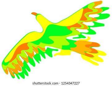 Bright green colorful parrot in flight vector graphics