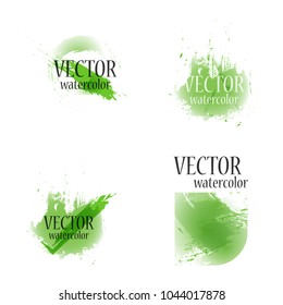 Bright green colors watercolor painted vector stains