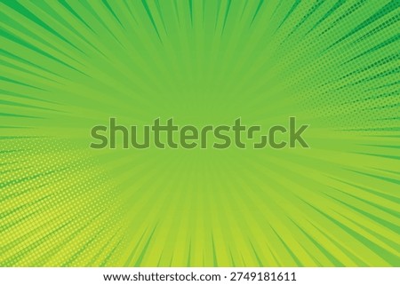 Bright green comic style background with radial burst and halftone dots. Perfect for pop art design, comic banners, advertisements, posters, presentations, and dynamic promotional backgrounds.