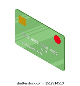 Bright green credit card with high detail in isometry