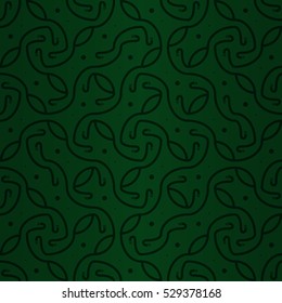 Bright green decorative seamless pattern background in tracery style. Retro decor. Entangled medley repeatable backdrop. Shining, symmetrical design for fabric, curtain, banner or other purpose.