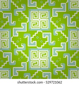 Bright green decorative seamless pattern background in greek style. Smooth medley repeatable backdrop. Actual decor.