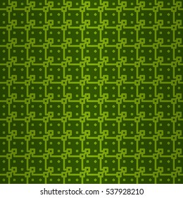 Bright green decorative seamless pattern in maze style. Vector background.