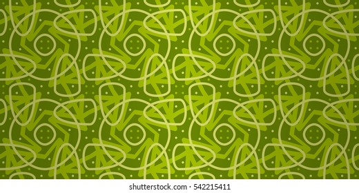 Bright green decorative seamless pattern in tracery style. Clean puzzle repeatable backdrop. Vector background.