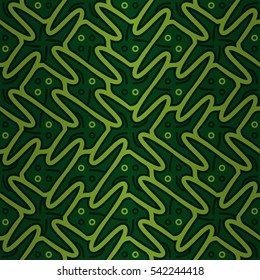 Bright green decorative seamless pattern in tracery style. Complex mosaic repeatable backdrop.
