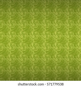 Bright green decorative seamless pattern in fractal style. Shining, graphical design for surface, game, banner or other purpose. Vector background.
