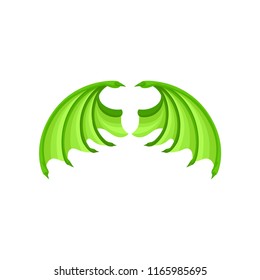 Bright green dragon wings. Attribute of kids masquerade costume. Flat vector element for children book or sticker