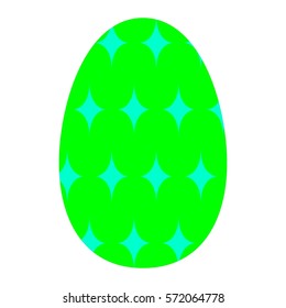 Bright green easter egg with teal star ornaments flat design vector illustration for kids on white background 