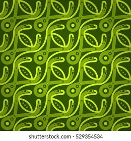 Bright green fancy seamless pattern background in extraterrestrial style. Bright, graphic design for carpet, surface, game or other purpose. Plain mosaic repeatable backdrop. Actual texture.