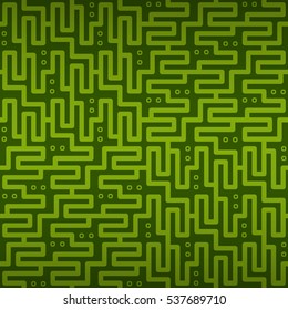 Bright green fancy seamless pattern in tribal style. Knotty puzzle repeatable backdrop. Bright, graphical design for packing-paper, fabric, textile or other purpose. Vector background. Actual tracery.