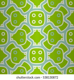 Bright green fancy seamless pattern in maze style. Simple mosaic repeatable backdrop. Vector background. Colored, symmetrical design for curtain, packing-paper, surface or other purpose.