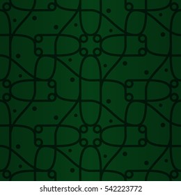 Bright green fancy seamless pattern in animalistic style. Compound puzzle repeatable backdrop. Shining, symmetrical design for textile, curtain, game or other purpose.