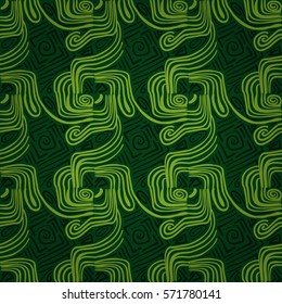 Bright green fancy seamless pattern in stripes style.