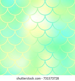 Bright green fish skin vector background with scale pattern. Mermaid pattern. Vivid gradient. Abstract blurry vector background. Fish skin seamless pattern. Mermaid scale background. Shiny fishscale