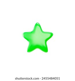 A bright green five-pointed 3D star with highlights on a white background, to create a festive, ideal as a luxury reward or success button for game interfaces svg