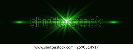 Bright green flash.Horizontal line glow effect.Neon rays.Vector.EPS 10.